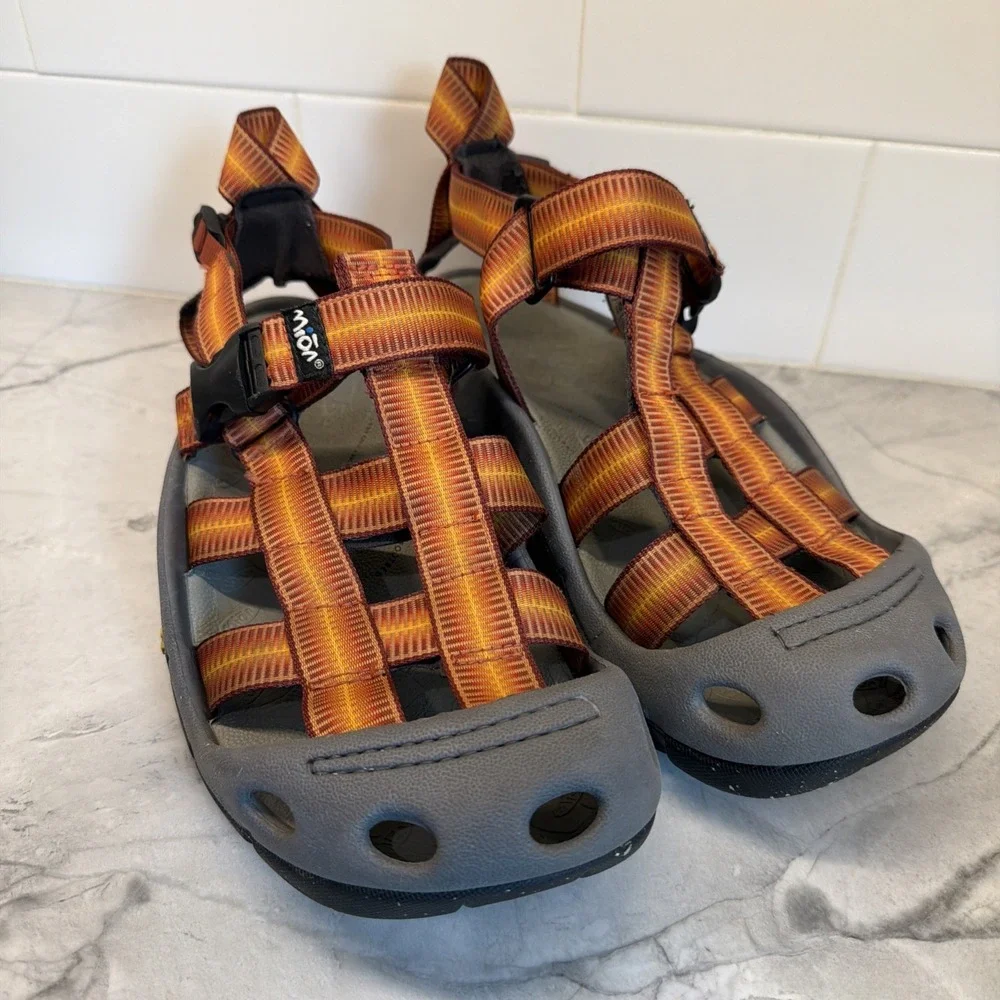 MION Footwear Water Sandals Men's 10 Orange Red Strap Closed Toe Hiking Outdoor